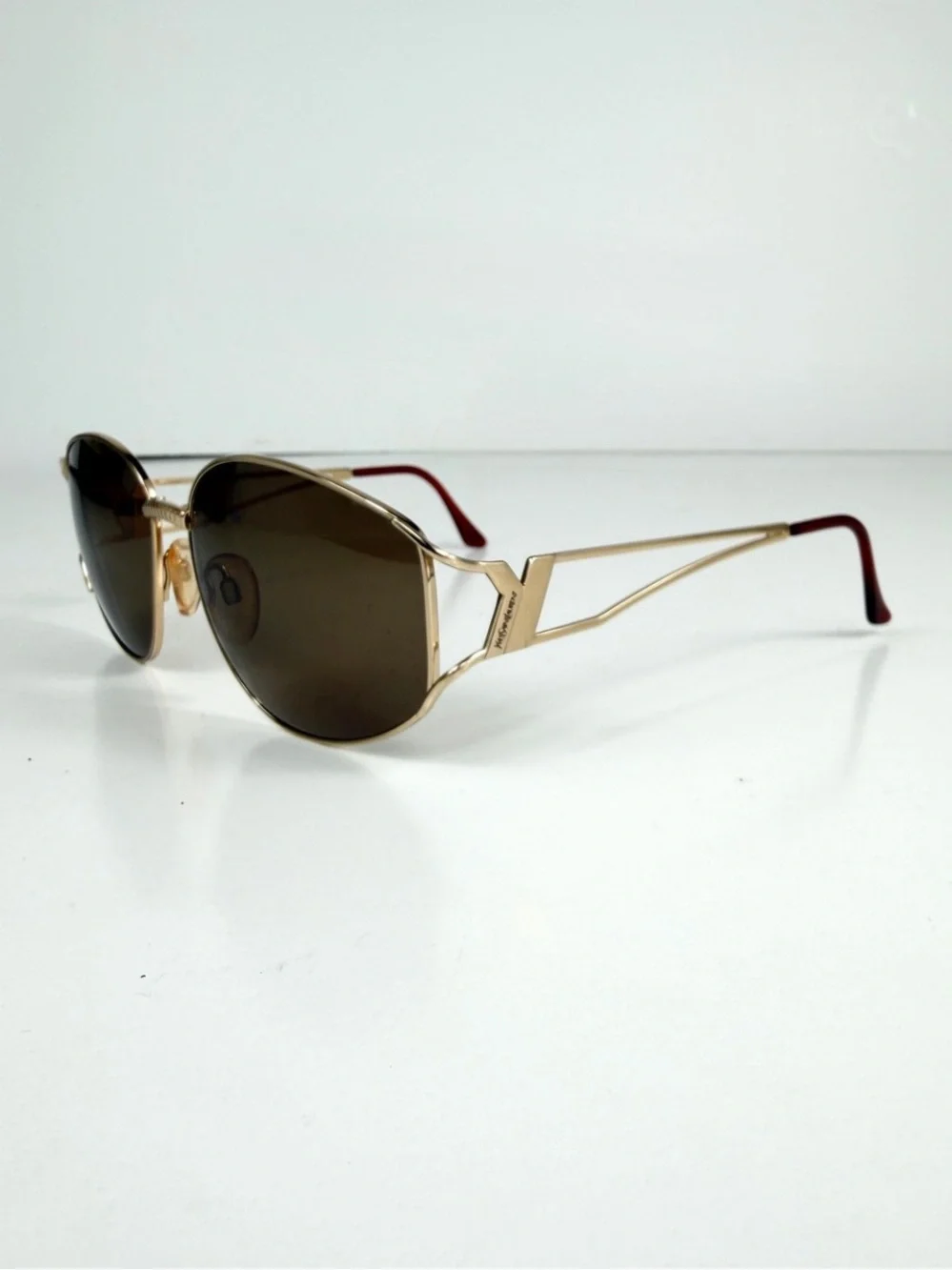 VTG Yves Saint Laurent 6029 Sunglasses Gold Open Frame YSL Deadstock Full Set